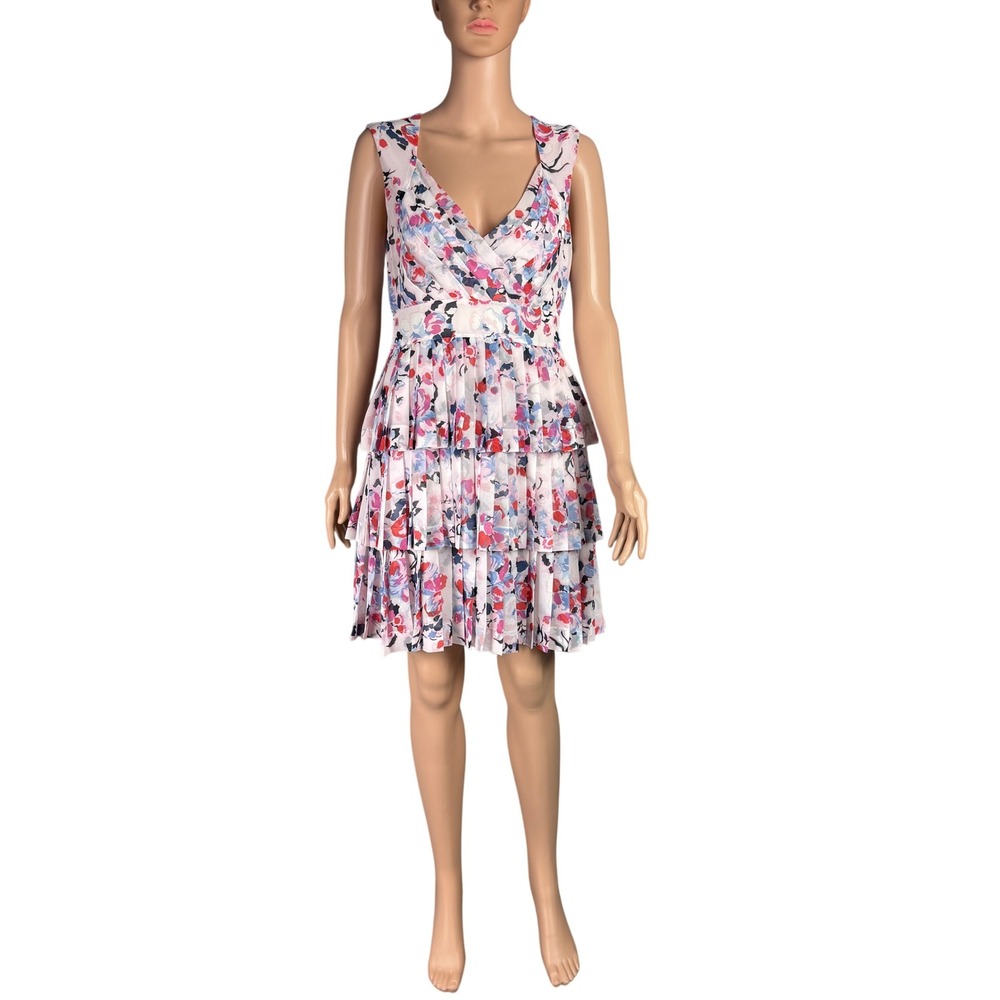 Claudie Pierlot Mini Dress EU 40 US 8 UK 12 Ruffle Floral Tiered Coastal Party‎